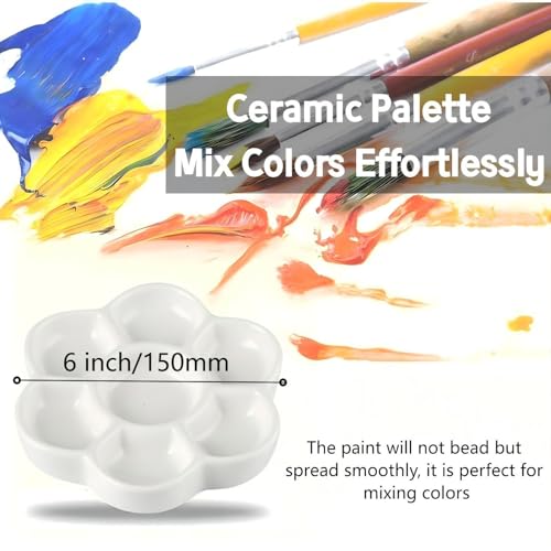 Porcelain Watercolor Palette, Ceramic Paint Mixing Tray(6*6'' 7-Well Round) | Artist’s Porcelain Palette: Premium Ceramic Mixing Tray for All Painting Media ,Watercolor, Gouache, Acrylic & Oil Painting - size: 6"