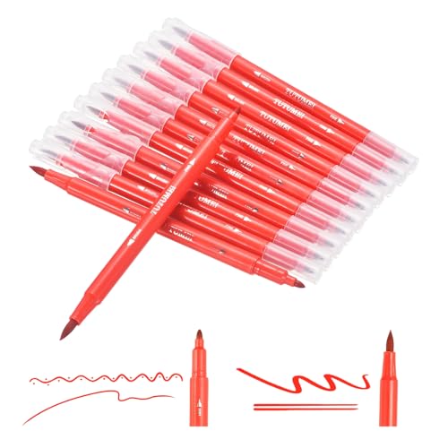PATIKIL 12 Pack Dual Marker Brush Pens, Fluorescent Orange-Red Double Tip Colored Pen Coloring Marker Set Supplies for Adult Coloring Book Note Taking Writing Calligraphy Drawing Sketching - color: Fluorescent Orange-Red