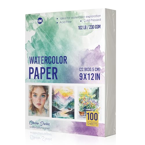 KOVIEDE 100 Sheets Watercolor Paper 9x12 Inch 102LB/230GSM - size: 9x12 In