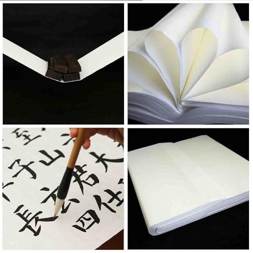 KYMY Chinese Japanese Calligraphy Xuan Paper 100PCS, Sumi/Rice Paper for Writing Painting Drawing Practice, Chinese Brush Ink Paper Half Sheng Shu (Half Raw Ripe) (34 x 138 cm (13.38 x 54.33 inch)) - size: Half Sheng Shu(Raw Ripe)-34 x138 cm(13.4 x 54.3in