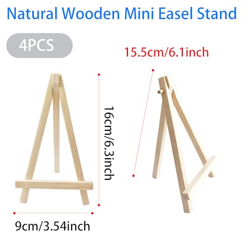 4PCS 6" Mini Wood Display Easel Natural Wooden Tabletop Stand for Small Canvas Art Photos Business Cards Wedding Decoration Painting Studio - style: 6 Inch