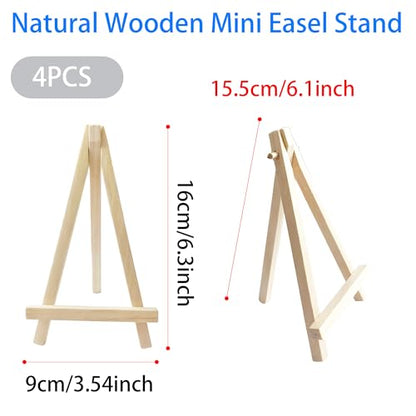 4PCS 6" Mini Wood Display Easel Natural Wooden Tabletop Stand for Small Canvas Art Photos Business Cards Wedding Decoration Painting Studio - style: 6 Inch
