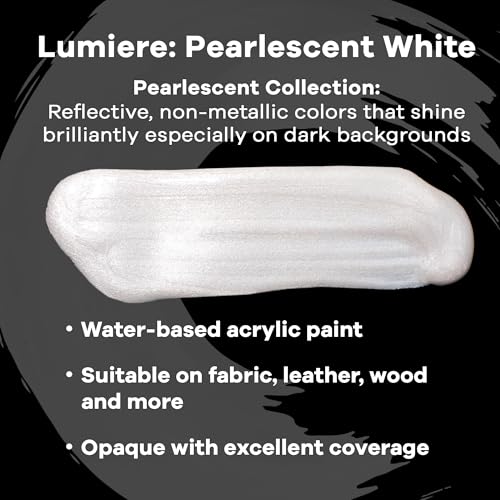 Jacquard Lumiere 2.25oz Fabric Paint Pearlescent White - Metallic Paint for Fabric, Leather, Canvas, Paper and Wood - Light-bodied Metallic Acrylic Paint - Lightfast & Vibrant Metallic Acrylic Paints - color: Pearlescent White, size: 2.25 Fl Oz (Pack of 1