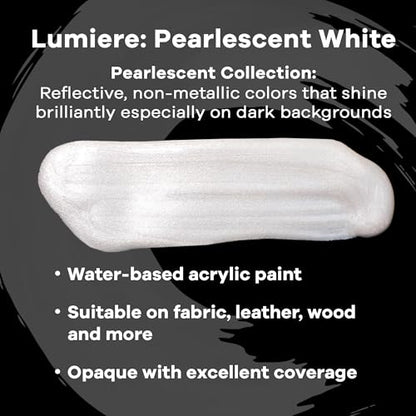 Jacquard Lumiere 2.25oz Fabric Paint Pearlescent White - Metallic Paint for Fabric, Leather, Canvas, Paper and Wood - Light-bodied Metallic Acrylic Paint - Lightfast & Vibrant Metallic Acrylic Paints - color: Pearlescent White, size: 2.25 Fl Oz (Pack of 1