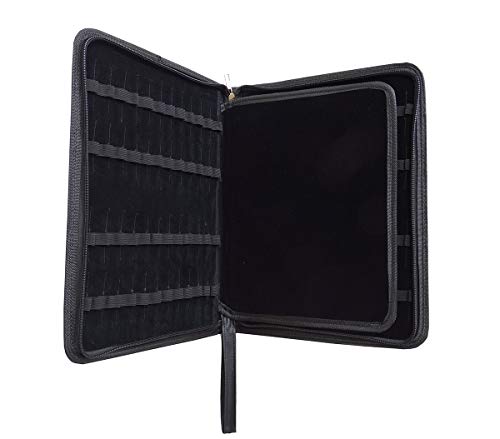 erofa 48 Fountain Pen Case PU Leather, Rollerball Pen Display Holder Bag, Pouch Large Capacity for your Collection - Black - color: Black-PU Leather