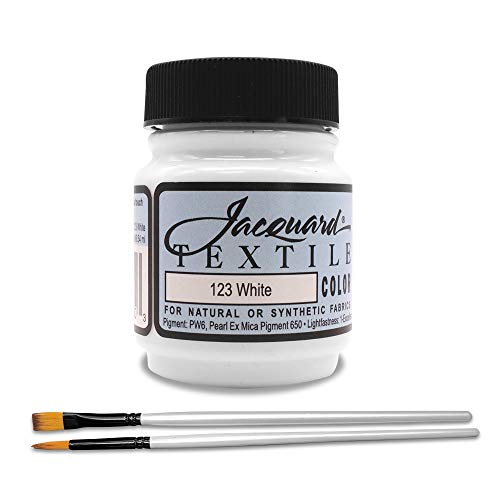 Jacquard Textile Color Fabric Paint, White 2.25 oz, Bundled w/Brushes | 2.25 oz Colorfast textile paint for stenciling, block printing & stamping on natural or synthetic fabrics, denim & more - size: 2.25 Ounce (Pack of 1)