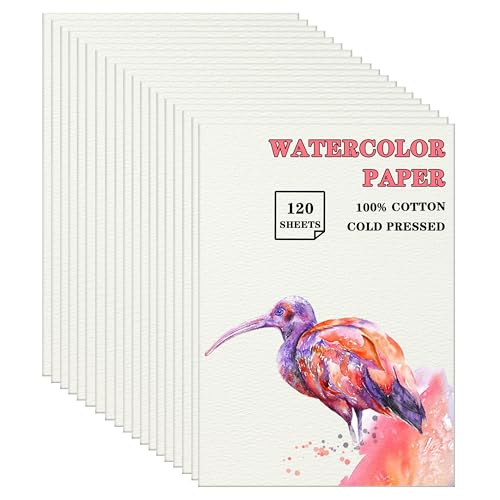Silunkia 120 Sheets 100% Cotton Watercolor Paper 7 x 10 140lb/300gsm - size: 7 x 10