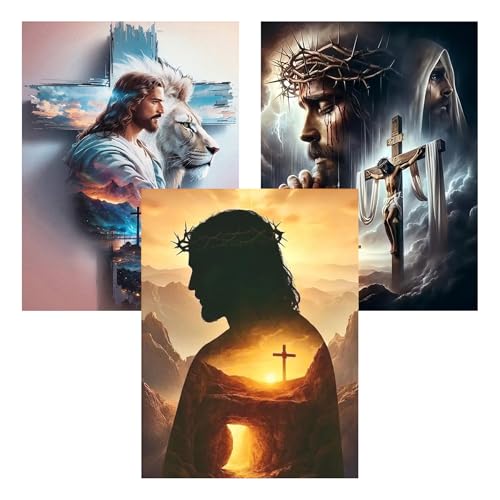 Axquilon 3 Pack Jesus Diamond Art Kits for Adults 12x16 inch | Christian Diamond Painting Kits for Adults Beginner, DIY 5D Full Drill Gem Art for Home Wall Decor - color: 3-Pack Jesus