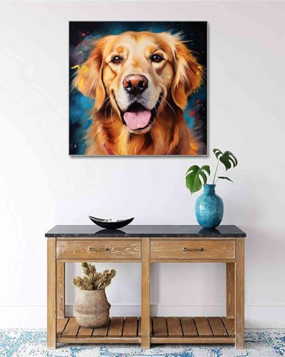 TOCARE Framed Paint by Numbers Kit for Adults & Kids Ages 8-12, 12x12Inch Dog Paint by Numbers with Frame, Golden Retriever Paint by Number Framed Canvas for Puppy Lovers (Without Easel) - color: TC-F-346