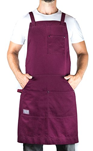 Hudson Durable Goods - Professional Grade Chef Apron for Kitchen, BBQ & Grill - color: Burgundy