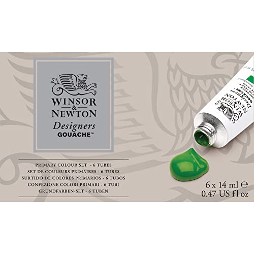 Winsor & Newton Designers' Gouache Primary Color 6-Tube Paint Set, 14ml | Opaque matt colour, perfect for creating bold, vibrant artworks. Popular with designers, illustrators and commercial artists. - style: Primary Set 6 x 14ml