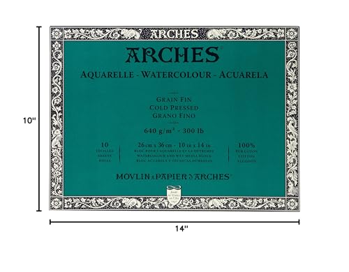 Arches 1795066 Watercolour Block 300 Lb, Cold Pressed, 10" X 14" - size: 10"x14"