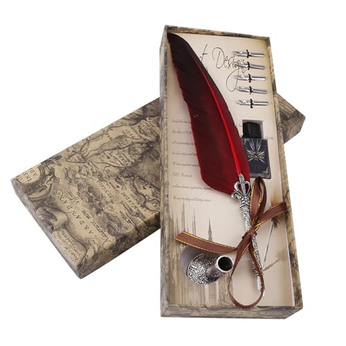 Greensen Vintage Quill Dip Pen Set with Ink, Antique Calligraphy Pen for Writing, Drawing, Signing, Complete Kit with 6 Nibs, Stand, Gift Box for Adults Teens Christmas Gift