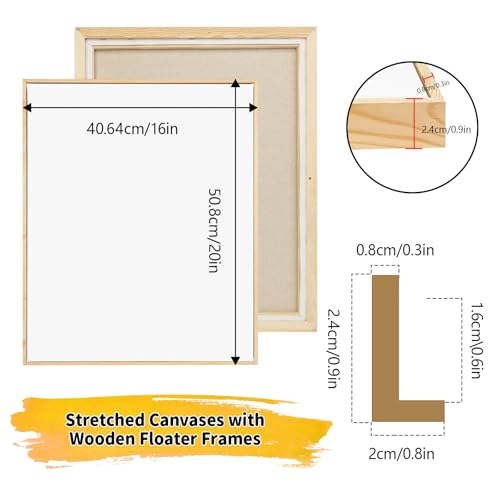 4 Pack 16 x 20 inch Floater Frame Canvas –Gallery Wrapped Canvas Set | Cotton-Linen Blend (400 gsm), Triple Acid-Free Gesso, Warp Resistant, Ready to Hang for Oil and Acrylic - color: Light Brown, size: 4pk-16x20 in