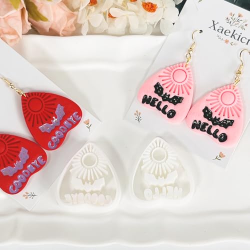 Xaekicr Halloween Clay Earring Cutters - Planchette Style Polymer Clay Cutters with Text & Bat Design, Clay Tools for DIY Jewelry Making - color: J color