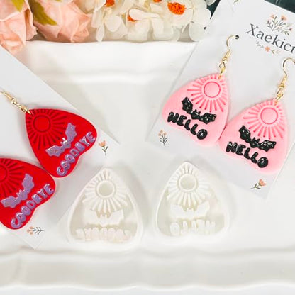 Xaekicr Halloween Clay Earring Cutters - Planchette Style Polymer Clay Cutters with Text & Bat Design, Clay Tools for DIY Jewelry Making - color: J color