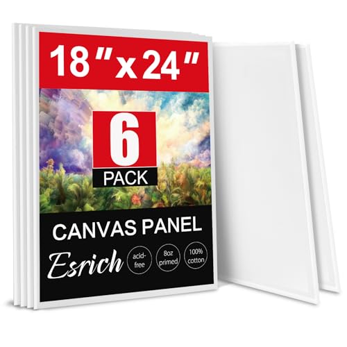 ESRICH Canvas for Painting 18x24 Inch, 6 Pack Canvas Boards for Painting Cotton Primed Acid Free Large Blank Canvases, Canvas Panels for Oil Paint, Watercolor, Acrylic Paint, Gouache and Tempera. - size: 18x24in 6pack