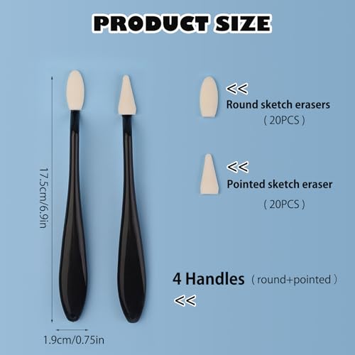 4pcs Paper Art Blending Blenders Stumps, Sketch Trimmer Erase Sponge Wiper, 2 Head Types, 40 Replacement Sponge Wipes, Sketch Drawing Tools Ideal for Highlighting, Shadowing, and Correcting Drawing - color: Black