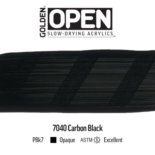GOLDEN OPEN Slow-Drying Acrylics, Carbon Black, 8 fl. oz. Jar | Artist grade acrylic paint with extended working time for blending, glazing, and traditional painting techniques.