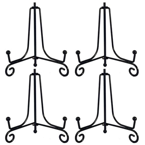 HENABLE 4PCS Premium Black Iron Plate Stands for Display 4 Inch, Decorative Solid Metal Plate Holders for Displaying, Mini Easel, Frame, Book, Card, Plaque, Bowl, Picture Stands for Display - size: 4PCS 4IN