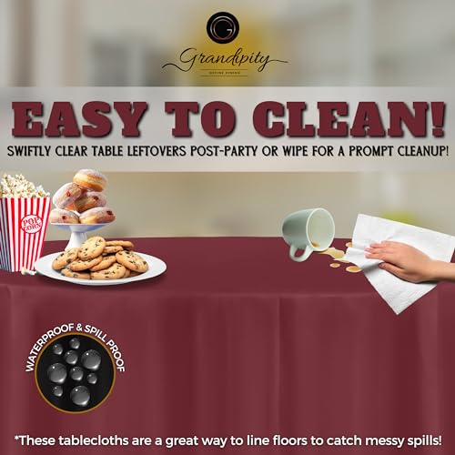 Grandipity Burgundy Plastic Table Cloth Disposable (6 Pk) 84in Round Tablecloth Premium Party Table Cloths Disposable - Perfect Table Cloth Round Cover for Any Table Up to 6 Feet - color: Burgundy, size: 84 inches Round