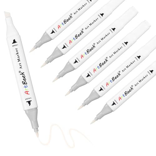 ArtBeek Alcohol Markers, White Blender Pens, 6Pcs Blending Blender Dual Tips Brush & Chisel Pen for Art Markers (Colorless) - color: Colorless