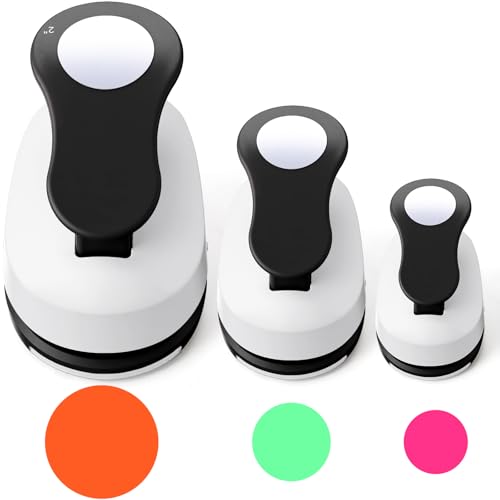 CHENGU 3 Pack Circle Hole Punch 2"/1"/0.6", Black | Paper Craft Cutters for Card Making, Shape Punches for Scrapbooking, Includes 10 Sheets Stickers, Photo Album DIY Projects - color: Black, style: Circle