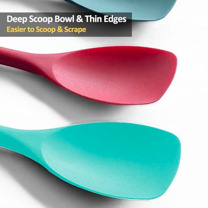 Upgrade Silicone Spatula Spoon Set,VOVOLY Heat Resistant Rubber Spoonula, Seamless Non-Stick Flexible Scrapers for Baking Mixing Tool,3 Pack, Teal - color: Teal