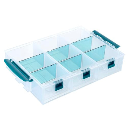 MyGift Single Stackable Tray, Add-on for 11 Inch Clear Arts & Crafts Storage Box with Blue Accents, 9 Compartment Sewing Supplies Organizer 3 Drawers and Removable Dividers - color: Clear& Blue (Add on Tray Only)