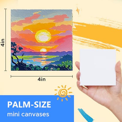 Mini Canvas for Painting 4x4 inch, 72 Pack Small Paint Canvases Bulk | Acrylic Oil Painting Canvases, Blank Canvas Panels, Gesso Primed Acid-Free 100% Cotton - size: 4"x4" - 72pcs