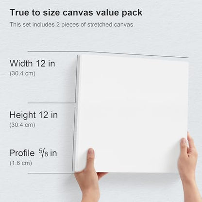 PHOENIX 12x12 Inch Pack of 2 Canvas - 8 Oz Triple Primed 5/8 Inch Profile 100% Cotton White Blank Canvas, Square Framed Canvas for Oil Acrylic & Pouring Art - size: 12"x12", style: Studio 2 Pack Set
