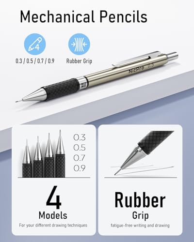 Nicpro 37PCS Art Mechanical Pencil Set, 4PCS Metal Drafting Pencil - color: Black, style: 0.3 0.5 0.7 0.9 2.0