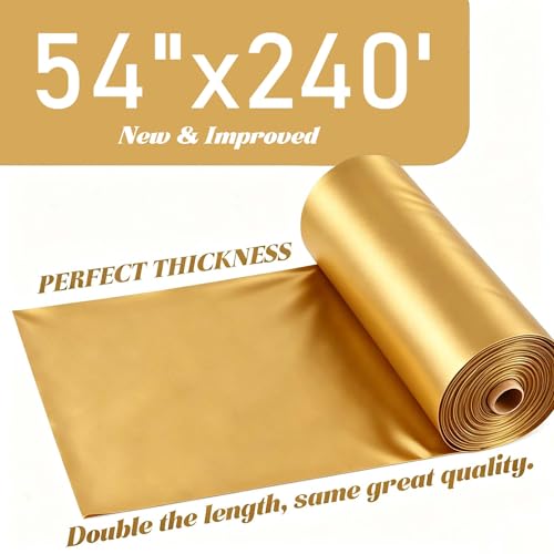 Disposable Gold Plastic Table Cover Roll 54in X 240ft - Heavy Duty Waterproof Tablecloth with Easy Slide Cutter for Weddings, Parties & Events - color: Gold, size: 2880" x 54" (Rectangular)