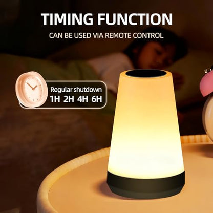 Night Light, Dimmable Touch Lamp and Remote Control, 13 RGB Colors & 5 Brightness, Rechargeable Bedside Table Lamp for Baby Kids Nursery Bedroom Bathroom Camping (Black) - color: Black