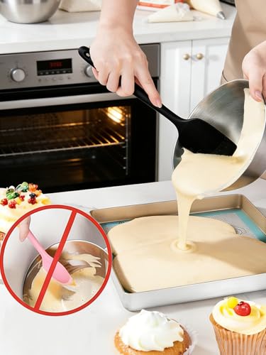 6 Pieces Silicone Spatula Set - Heavy Duty Kitchen Cooking Serving Utensils, Non-Stick Silicone Cooking Utensils Set, Kitchen Utensil Set with Oil Brush, Jar Spatula & Mini Spatulas (Black) - color: Black