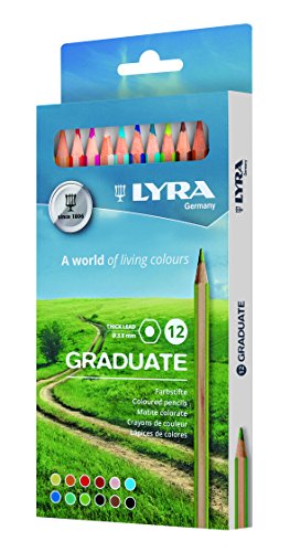 Lyra Graduate Colored Pencils - Set of 12 Assorted Artist Pencils for Coloring, Drawing, Sketching, and Calligraphy Art - 3.8mm Thick Wax-Based Tips - size: 1 Count (Pack of 1)