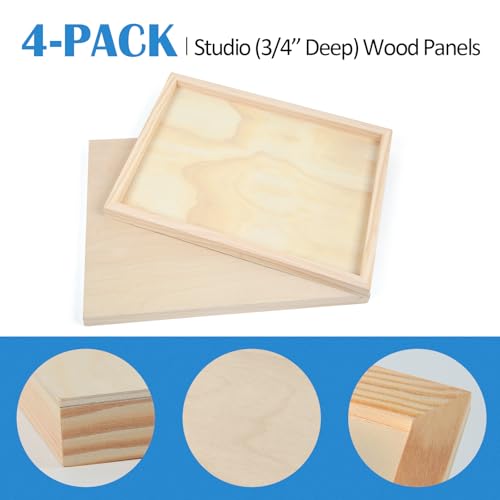 4 Pack 14x14’’ Unfinished Birch Wood Panels Kit for Painting | Studio 3/4’’ Deep Wooden Canvas, Cradle Boards for Acrylic Pouring, Art, Crafts, Epoxy Resin, Laser Engraving Cutting - size: 14'' x 14'' Studio