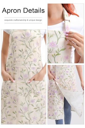 Nanxson Pottery Apron Split Leg with 3 Pockets & Adjustable Buckle | cotton material,Long apron,adjustable waist tie,for Pottery Ceramic Wheel DIY Art Garden - color: Purple Flower