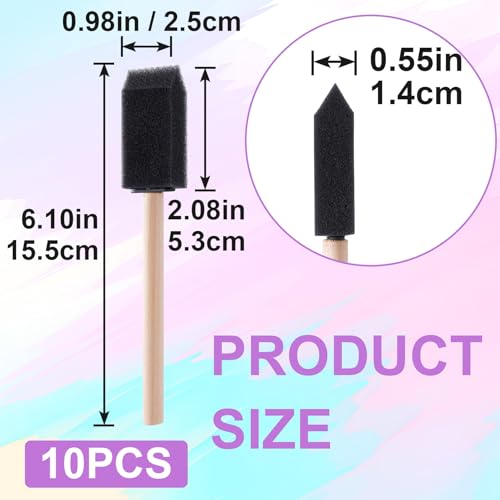 HINZIC 10 Pcs 1 inch Foam Paint Brushes, Wood Handle Sponge Brushes - color: Black-1inch,10pcs