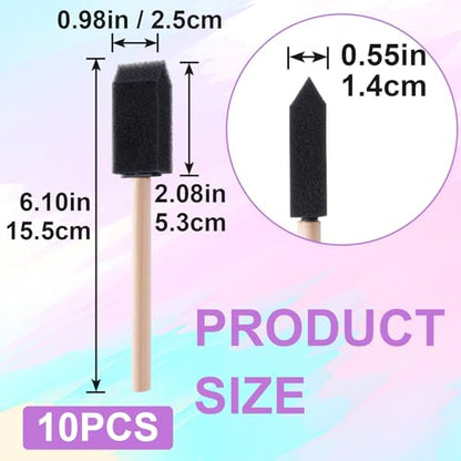 HINZIC 10 Pcs 1 inch Foam Paint Brushes, Wood Handle Sponge Brushes - color: Black-1inch,10pcs