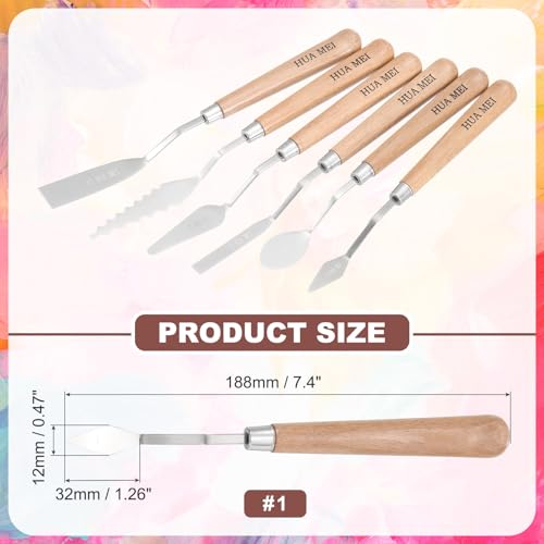 MECCANIXITY HM#1 Palette Knives 12mm Width Stainless Steel Spatula Painting Pallet Knife with Wood Handle for Oil Painting Acrylic Canvas Mixing Spreading - style: HM#1 + 12mm