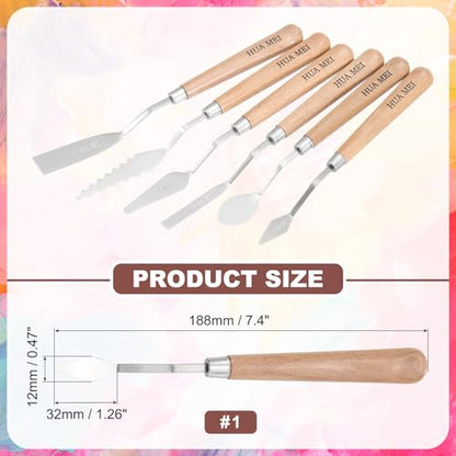 MECCANIXITY HM#1 Palette Knives 12mm Width Stainless Steel Spatula Painting Pallet Knife with Wood Handle for Oil Painting Acrylic Canvas Mixing Spreading - style: HM#1 + 12mm