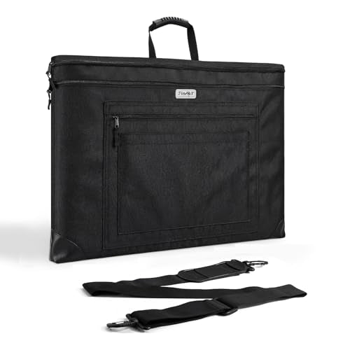 JusArt Art Portfolio Bag, 18x24 Foldable Light Weight Portfolio Folder Case with Adjustable Shoulder Strap, Leather Corners, Waterproof Art Bag for Artists and Adults for Artwork, Poster, Sketching - size: 18x24