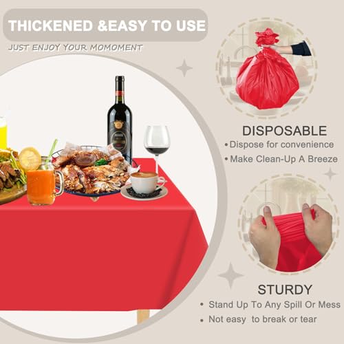 D&Z 6 Pack Red Disposable Plastic Tablecloth 54"x108" Table Cover - color: Red, size: 6 Pack 54"×108" Rectangle