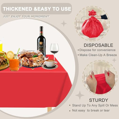 D&Z 6 Pack Red Disposable Plastic Tablecloth 54"x108" Table Cover - color: Red, size: 6 Pack 54"×108" Rectangle