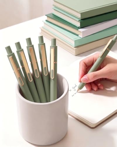 SUNEE Gel Pens, 6 Pack 0.5mm Pens Fine Point Smooth Writing Pens with Quick-Dry Black Ink, Cute Aesthetic School Office Note-Taking Pens for Journaling - Green - color: Green, style: 6 Pack