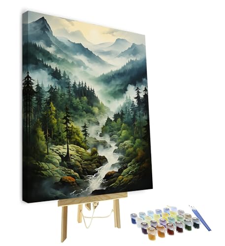 TUMOVO DIY Framed Paint by Numbers for Adults Forest Landscape, Acrylic Paint Kit, 16"x20" - color: Forest - Framed