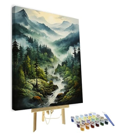 TUMOVO DIY Framed Paint by Numbers for Adults Forest Landscape, Acrylic Paint Kit, 16"x20" - color: Forest - Framed