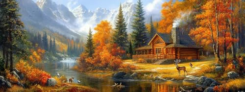 Bimkole Large Diamond Art Kits for Adults Landscape, Full Drill 5D DIY Rhinestone Embroidery Set Paint with Diamonds Art Autumn by Number Kits Cross Stitch Home Wall Craft Decoration 31.5x11.81 Inch - color: Big-Autumn scenery
