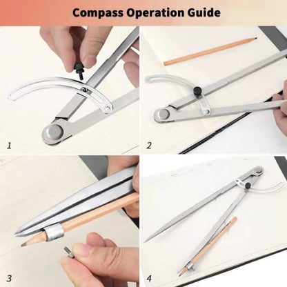 12 inch Compass for Geometry, Compass for Woodworking, Precision Woodworking Compass with Wing Divider and Pencil Holder, Large Compass for Geometry, Woodworking Compass, Drafting, Drawing Compass - size: 12in